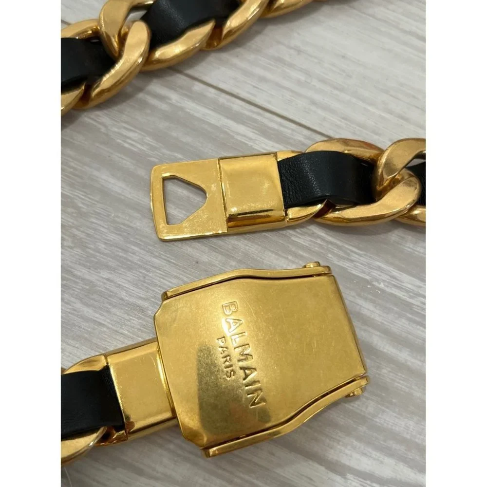 BALMAIN  B-Pilot Leather and  Chain Belt